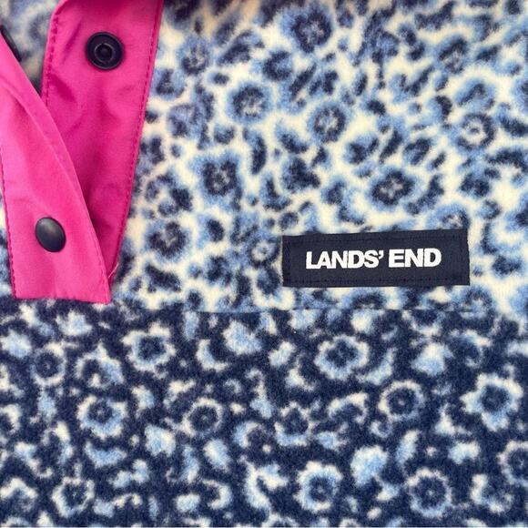 LANDS’ END ~ Blue Floral Color-Block Fleece with Cute Bright Pink Detail ~ Small - Picture 7 of 9